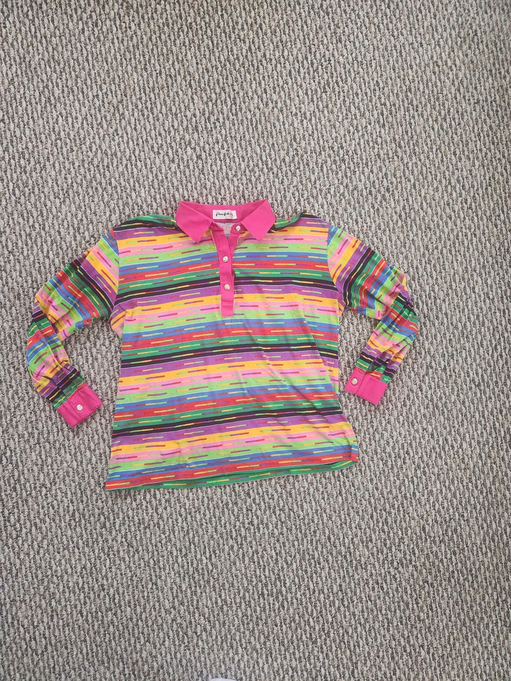 Colorful Striped Polo Top with Pink Trim - Picture 6 of 12